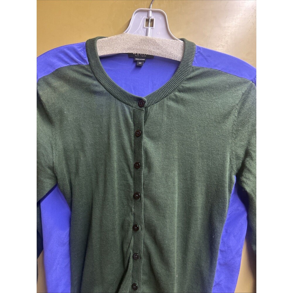 Worth New York Silk Cardigan XP Colorblock Green Purple Button Front - Picture 4 of 10